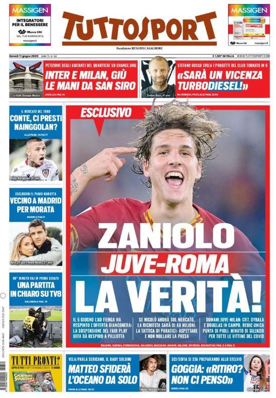 L apertura di Tuttosport Zaniolo Juve Roma la verità