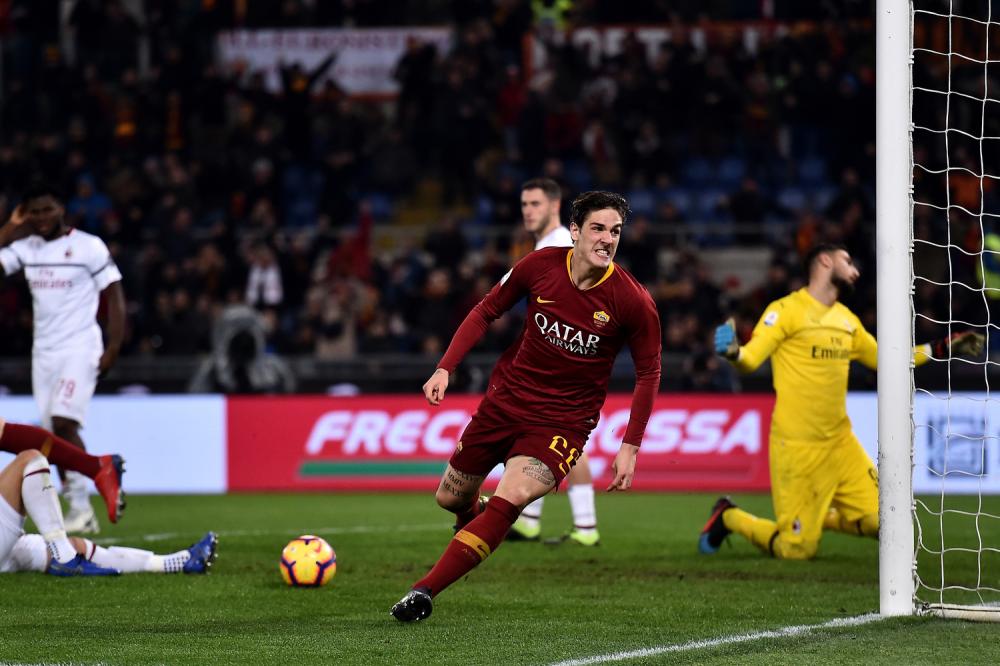Roma 03/02/2019 - campionato di calcio serie A / Roma-Milan / foto Insidefoto/Image Sport
nella foto: esultanza gol Nicolo' Zaniolo