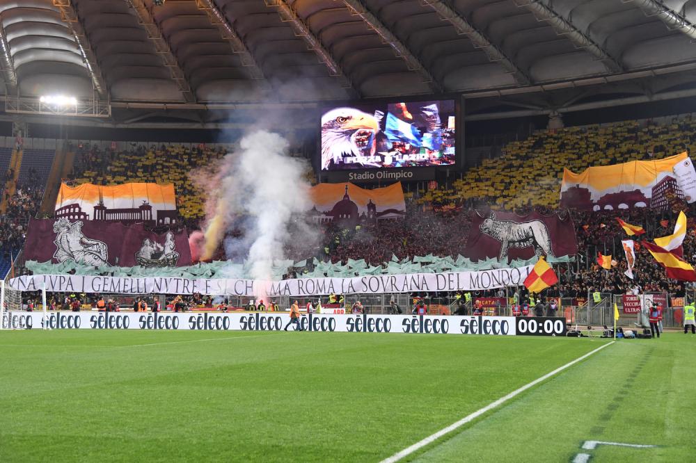 As Roma 15/04/2018 - campionato di calcio serie A / Lazio-Roma / foto Antonello Sammarco/Image Sport
nella foto: coreografia tifosi Roma