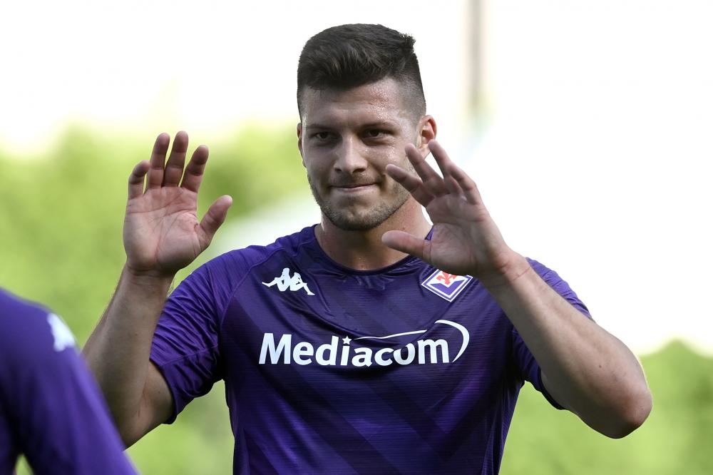 Db Moena (Tn) 12/07/2022 - amichevole / Fiorentina-Real Vicenza / foto Daniele Buffa/Image Sport
nella foto: esultanza gol Luka Jovic
