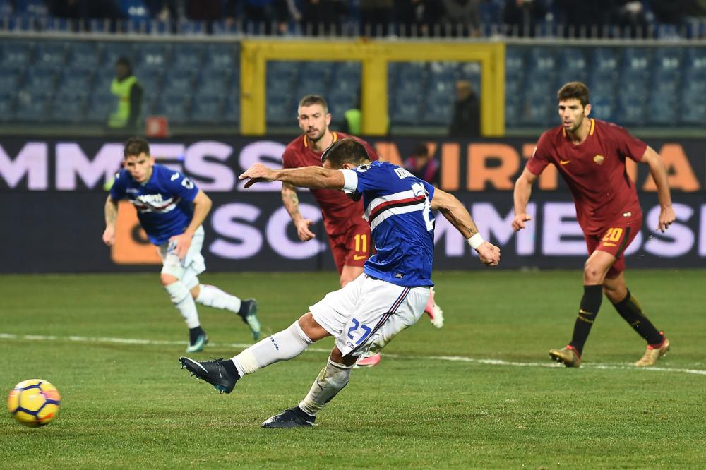 Mg Genova 24/01/2018 - campionato di calcio serie A / Sampdoria-Roma / foto Matteo Gribaudi/Image Sport
nella foto: gol Fabio Quagliarella