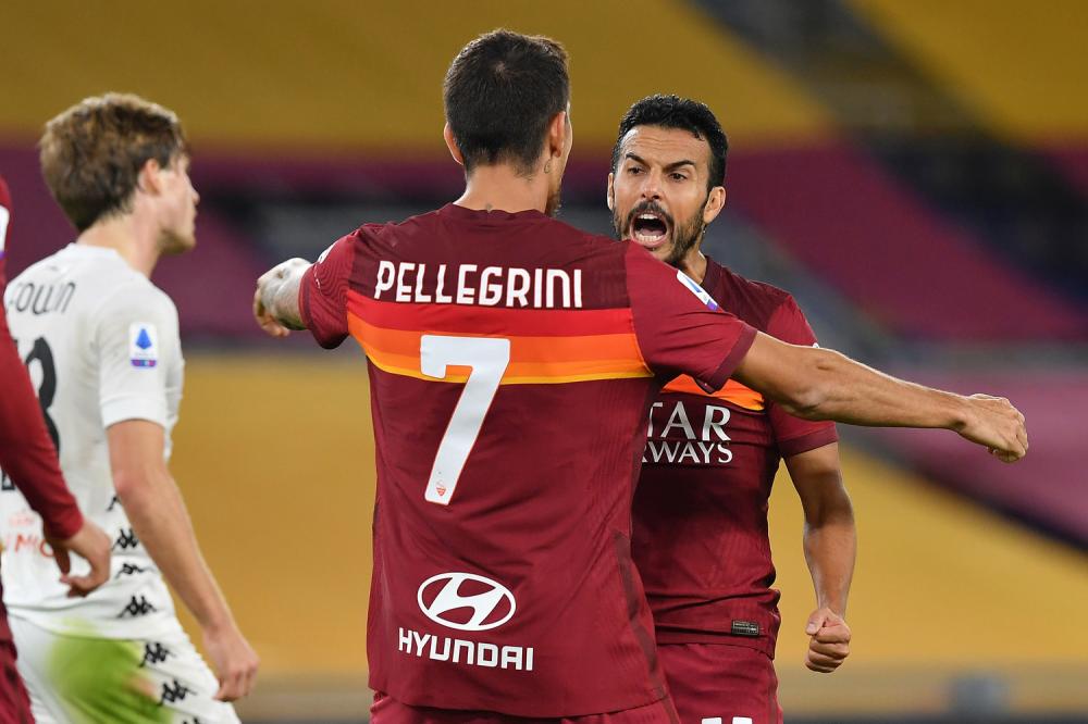 As Roma 18/10/2020 - campionato di calcio serie A / Roma-Benevento / foto Antonello Sammarco/Image Sport
nella foto: esultanza gol Pedro