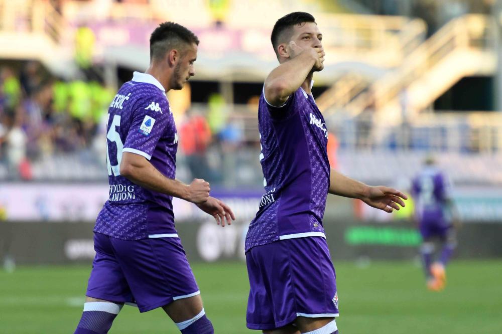 Firenze (Fi) 27 Maggio 2023 - Campionato italiano di calcio di serie A 2022/2023 Acf Fiorentina vs  As Roma. -  nella foto:  Luka Jovic esulta dopo aver segnato il 1° gol.