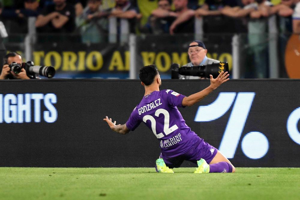 Roma 24 Maggio 2023 - Finale Coppa Italia 2022/2023 Acf Fiorentina vs Fc Internazionale. -  nella foto:  Nicolás Iván González esulta dopo aver segnato il 1° gol.