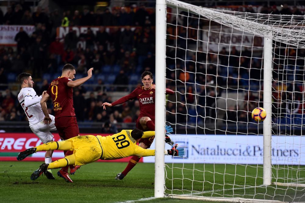 Roma 03/02/2019 - campionato di calcio serie A / Roma-Milan / foto Insidefoto/Image Sport
nella foto: gol Nicolo' Zaniolo