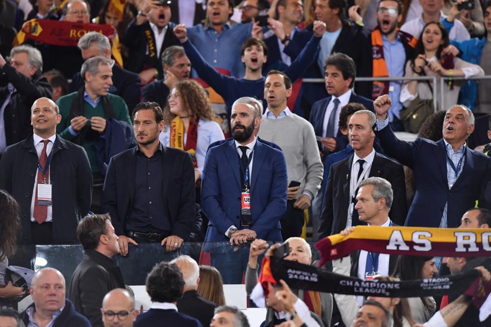 As Roma 02/05/2018 - Champions League / Roma-Liverpool / foto Antonello Sammarco/Image Sport
nella foto: Mauro Baldissoni-Francesco Totti-Monchi-James Pallotta