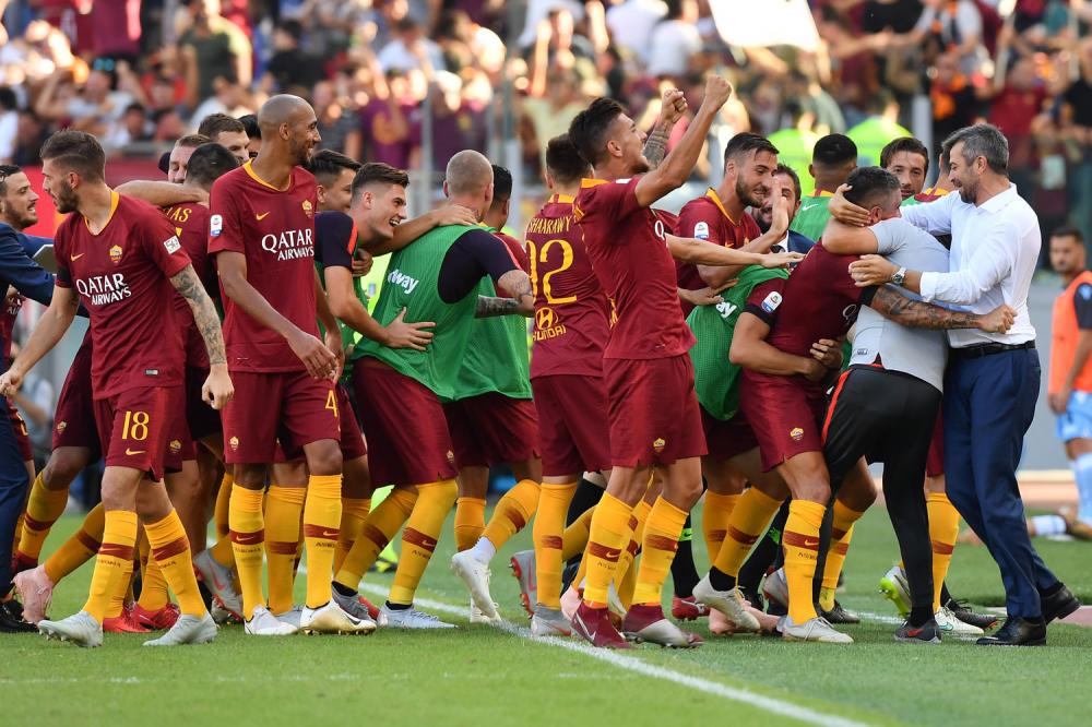 As Roma 29/09/2018 - campionato di calcio serie A / Roma-Lazio / foto Antonello Sammarco/Image Sport 
nella foto: esultanza gol Aleksandar Kolarov