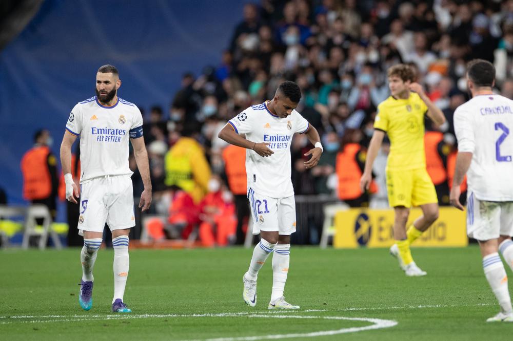 Madrid, Champions League 21/22, Real Madrid CF-Chelsea FC, giocata allo stadio Santiago Bernabeu, nella foto: Rodrygo Goes celebra su gol