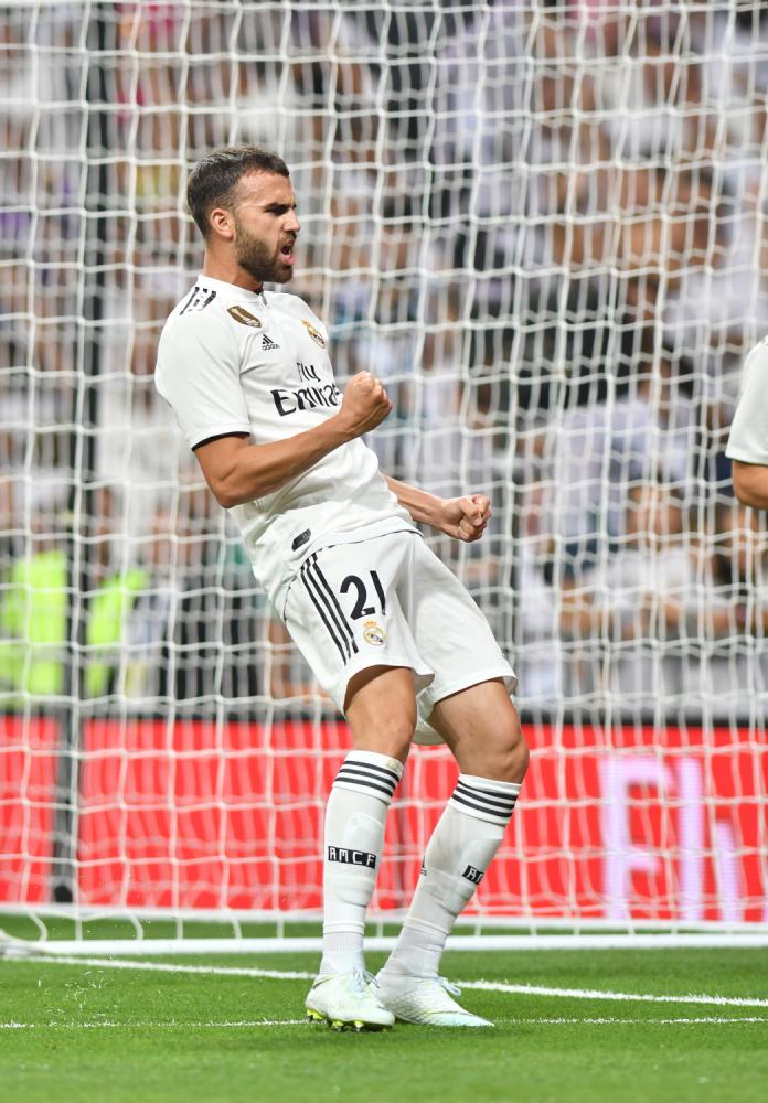 Borja Mayoral (Real Madrid) celebra  un gol durante el partido del Trofeo Bernabéu entre Real Madrid y Milán (2-1) disputado en el Estadio Santiago Bernabéu de Madrid, 11/08/2018
