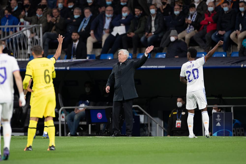 Madrid, Champions League 21/22, Real Madrid CF-Chelsea FC, giocata allo stadio Santiago Bernabeu, nella foto: Carlo Ancelotti