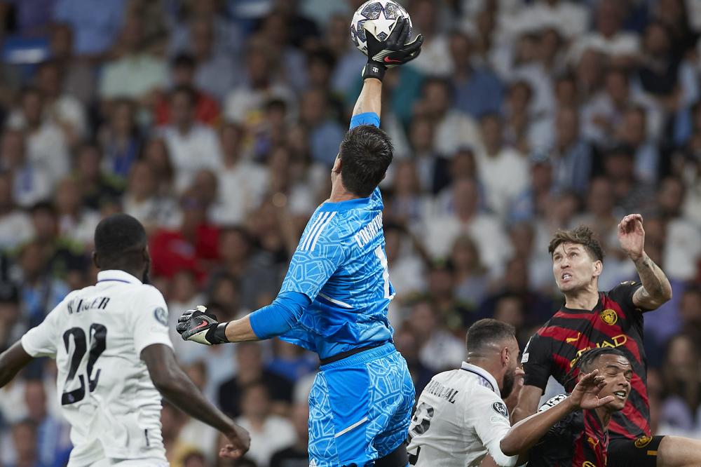 Madrid, Champions League 2022-2023, Real Madrid CF-Manchester City FC, giocata allo stadio Santiago Bernabeu. Nella foto: Thibaut Courtois