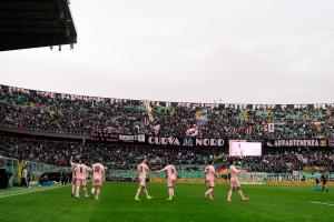 Palermo, Italy, 14 February 2026. Renzo Barbera Stadium, Palermo vs Virtus Entella, match valid for the 2025/2026 Serie B championship. In the photo: Palermo FC celebration after goal by Niccolo' Pierozzi (Palermo FC)