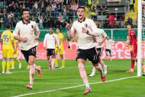 Palermo, Italia, 1 novembre 2025. Stadio Renzo Barbera, Palermo vs Pescara, match valido per il campionato di Serie B 2025/2026. Nella foto: Esultanza Niccolo’ Pierozzi (Palermo FC)