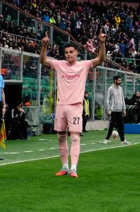 Palermo, Italy, 14 February 2026. Renzo Barbera Stadium, Palermo vs Virtus Entella, match valid for the 2025/2026 Serie B championship. In the photo: Niccolo' Pierozzi (Palermo FC) celebrating after the goal