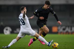 Mg Verona 09/12/2023 - campionato di calcio serie A / Hellas Verona-Lazio / foto Matteo Gribaudi/Image Sport
nella foto: Filippo Terracciano-Manuel Lazzari