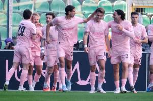 Palermo, Italy, 21 February 2026. Renzo Barbera Stadium, Palermo FC vs FC Sudtirol, match valid for the 2025/2026 Serie B championship. In the photo: Joel Pohjanpalo (Palermo FC) celebrates after a goal