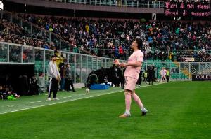 Palermo, Italy, 14 February 2026. Renzo Barbera Stadium, Palermo vs Virtus Entella, match valid for the 2025/2026 Serie B championship. In the photo: Niccolo' Pierozzi (Palermo FC) celebrating after the goal
