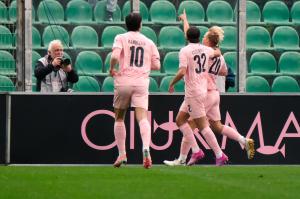 Palermo, Italy, 14 February 2026. Renzo Barbera Stadium, Palermo vs Virtus Entella, match valid for the 2025/2026 Serie B championship. In the photo: Celebration after Joel Pohjanpalo's goal (Palermo FC)