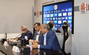 Alessandria, Serie C, 2023/2024, conferenza stampa dirigenza Alessandria Calcio, disputata allo stadio Giuseppe Moccagatta, nella foto: a sinistra il Direttore Generale Gianfranco Multineddu, al centro il Presidente Andrea Molinaro e in primo piano l'Amministratore Delegato Giulio Maione