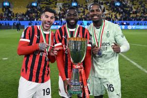 Db Riad (Arabia Saudita) 06/01/2025 - finale Supercoppa Italiana / Inter-Milan / foto Daniele Buffa/Image Sport
nella foto: Theo Hernandez-Youssouf Fofana-Mike Peterson Maignan