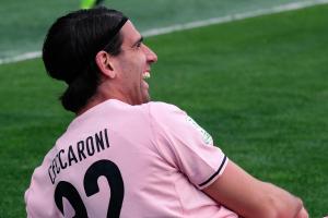 Palermo, Italy, 21 February 2026. Renzo Barbera Stadium, Palermo FC vs FC Sudtirol, match valid for the 2025/2026 Serie B championship. In the photo: Celebration Pietro Ceccaroni (Palermo FC)
