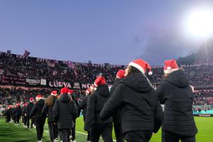 Palermo, Italy, 27 December 2025. Renzo Barbera Stadium, Palermo vs Padova, match valid for the 2025/2026 Serie B championship. Pictured: Children's Christmas hat