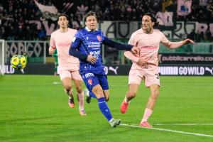 Palermo, Italy, 27 December 2025. Renzo Barbera Stadium, Palermo vs Padova, match valid for the 2025/2026 Serie B championship. In the photo: Tommaso Augello (Palermo FC) and Jacopo Segre (Palermo FC)