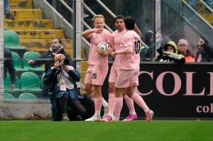 Palermo, Italy, 14 February 2026. Renzo Barbera Stadium, Palermo vs Virtus Entella, match valid for the 2025/2026 Serie B championship. In the photo: Celebration after Joel Pohjanpalo's goal (Palermo FC)