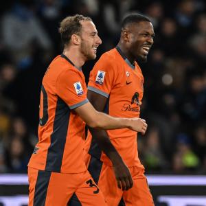 Ci Napoli 03/12/2023 - campionato di calcio serie A / Napoli-Inter / foto Carmelo Imbesi/Image Sport
nella foto: esultanza gol Marcus Thuram