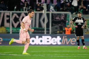 Palermo, Italy, 18 January 2026. Renzo Barbera Stadium, Palermo vs Spezia, match valid for the 2025/2026 Serie B championship. In the photo: Jacopo Segre (Palermo FC) celebrating