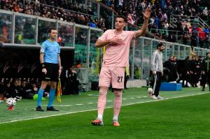 Palermo, Italy, 14 February 2026. Renzo Barbera Stadium, Palermo vs Virtus Entella, match valid for the 2025/2026 Serie B championship. In the photo: Niccolo' Pierozzi (Palermo FC) celebrating after the goal