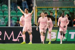 Palermo, Italy, 18 January 2026. Renzo Barbera Stadium, Palermo vs Spezia, match valid for the 2025/2026 Serie B championship. In the photo: Jacopo Segre (Palermo FC) celebrating