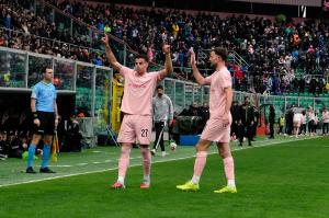 Palermo, Italy, 14 February 2026. Renzo Barbera Stadium, Palermo vs Virtus Entella, match valid for the 2025/2026 Serie B championship. In the photo: Niccolo' Pierozzi (Palermo FC) celebrating after the goal