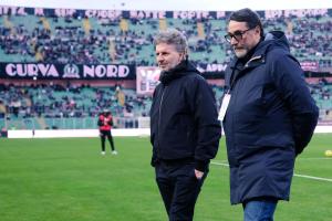 Palermo, Italy, 27 December 2025. Renzo Barbera Stadium, Palermo vs Padova, match valid for the 2025/2026 Serie B championship. In the photo: Francesco Peghin (President of Padua) and Massimiliano Mirabelli (Sports Director of Padua)