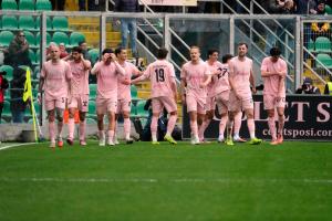 Palermo, Italy, 14 February 2026. Renzo Barbera Stadium, Palermo vs Virtus Entella, match valid for the 2025/2026 Serie B championship. In the photo: Celebration after goal by Filippo Ranocchia (Palermo FC)