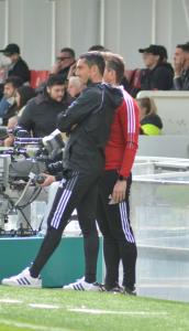 Alessandria, Serie B, 2021/2022, Alessandria-Pordenone 2-0, giocata allo stadio Giuseppe Moccagatta, nella foto: l'allenatore dell'Alessandria Moreno Longo, a sinistra a colloquio con Dario Migliaccio vice allenatore dell'Alessandria