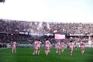 Palermo, Italy, 21 February 2026. Renzo Barbera Stadium, Palermo FC vs FC Sudtirol, match valid for the 2025/2026 Serie B championship. In the photo: Palermo FC celebration after a goal by Pietro Ceccaroni (Palermo FC)